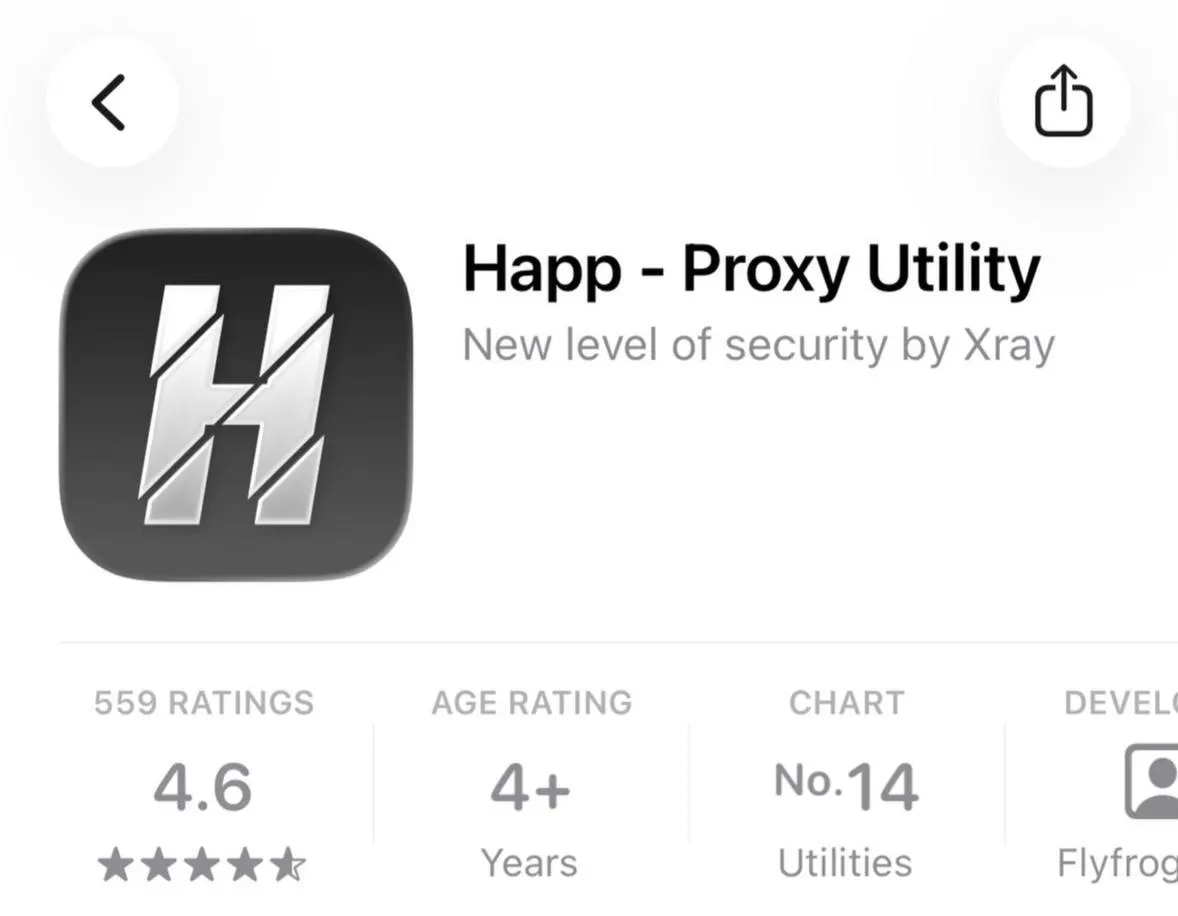 В российском сегменте App Store исчезла утилита для обхода блокировок Happ — Proxy Utility Plus. Apple объясняет удаление несоответствием местному законодательству.