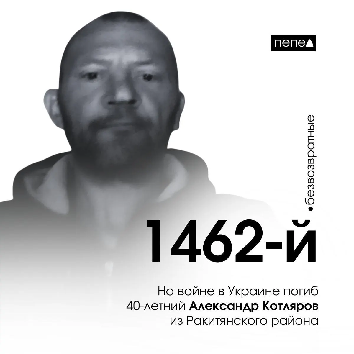 1462-й погибший белгородской области во время войны. Он погиб 27 марта 2024 года под Синьковкой, Харьковская область.