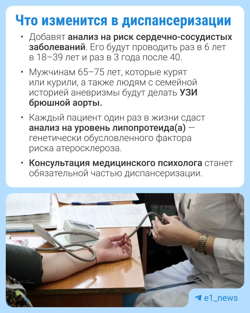 Правила диспансеризации изменяются: расширят перечень анализов и усилят внимание к сердечно-сосудистым заболеваниям.